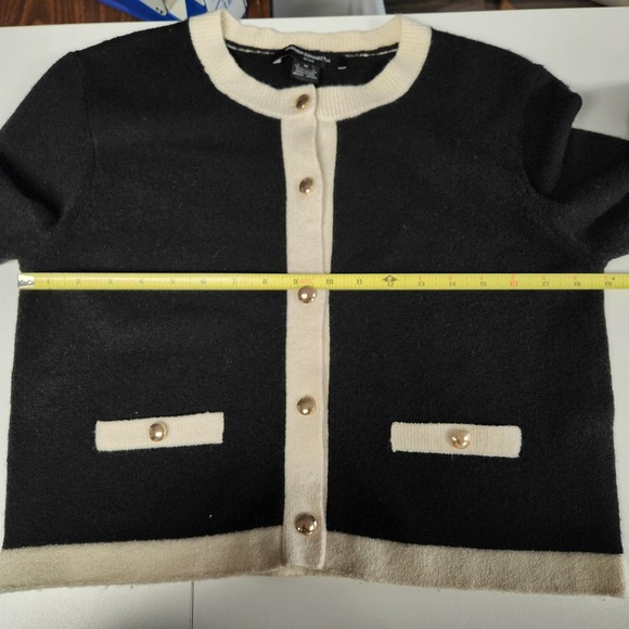French Connection Vhari Contrast Trim Black Cream Cardigan Sweater Womens M - Picture 10 of 11